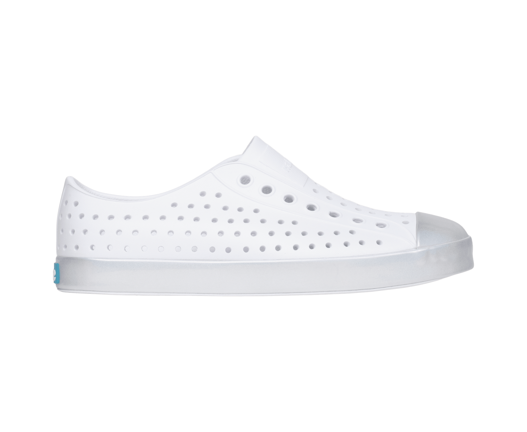 Side view of a Native Shoes Adults Jefferson Wanderfoam Wrp Footwear in Shlwht/Holo