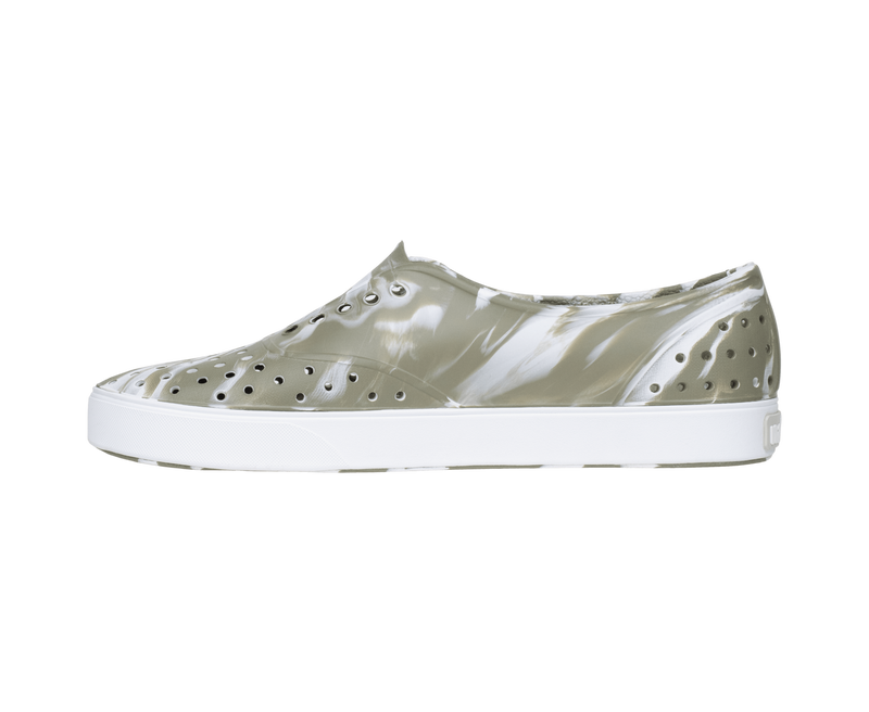 Angled view of a Native Shoes Miller Wanderfoam Marbled | Vetshlmarble/Shlwht Footwear in Vetshlmarble/Shlwht