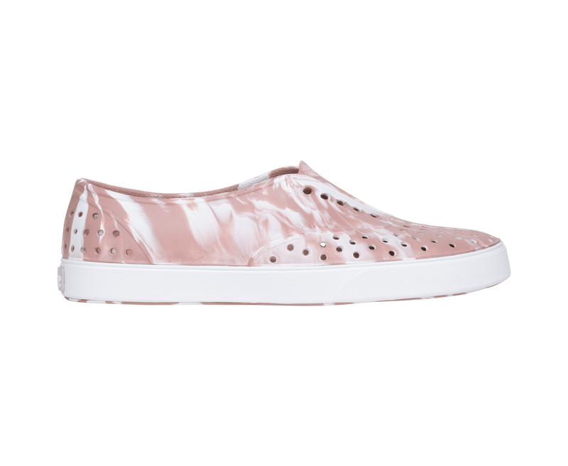 Side view of a Native Shoes Adults Miller Wanderfoam Marbled Footwear in Cayshlmarble/Shlwht