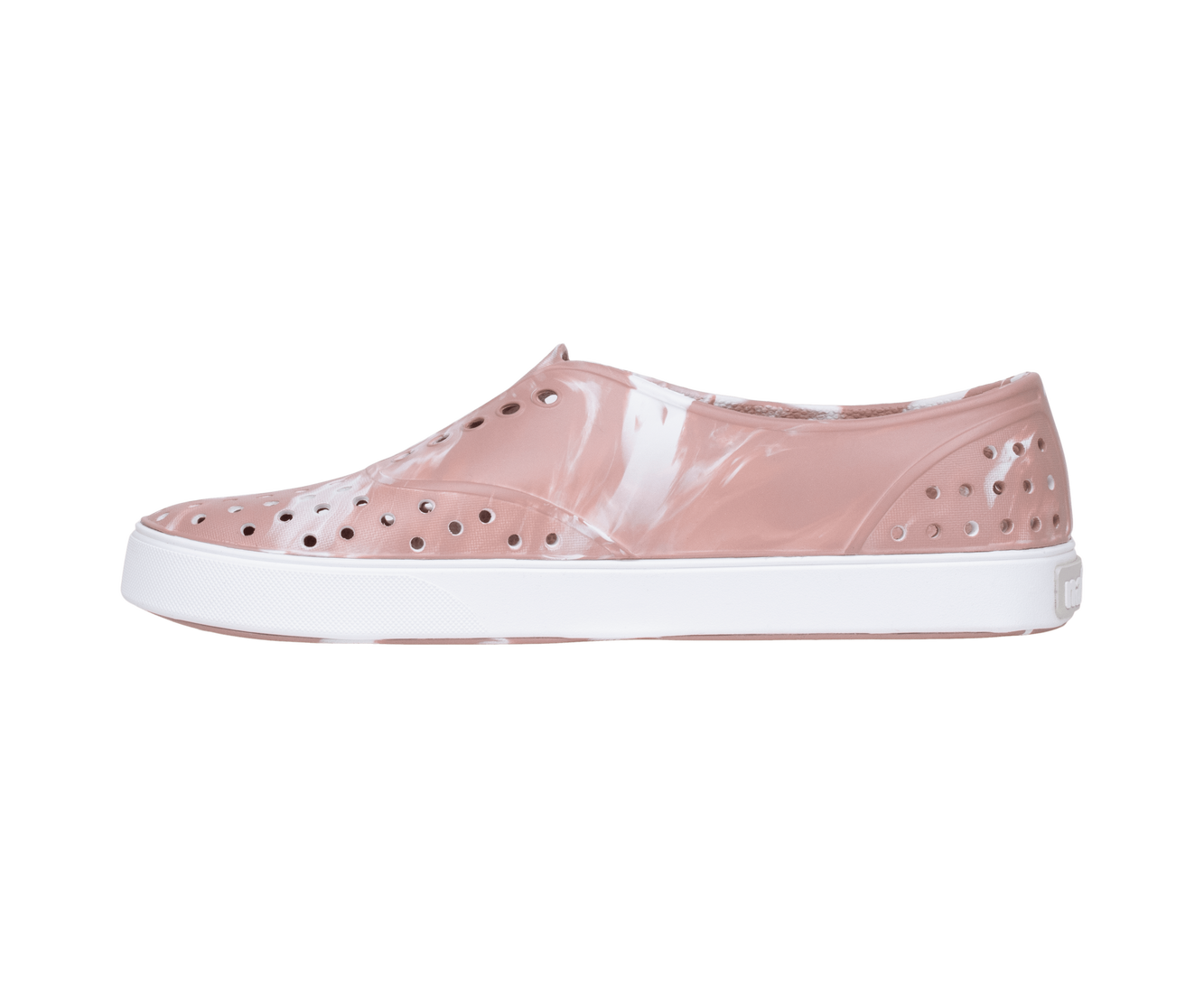 Angled view of a Native Shoes Miller Wanderfoam Marbled | Cayshlmarble/Shlwht Footwear in Cayshlmarble/Shlwht