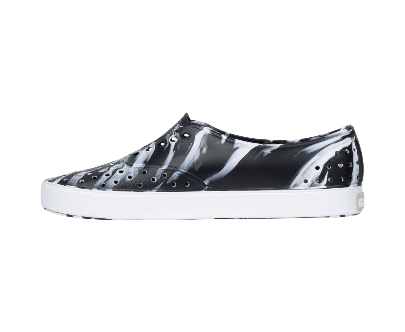 Angled view of a Native Shoes Miller Wanderfoam Marbled | Jfyshlmarble/Shlwht Footwear in Jfyshlmarble/Shlwht