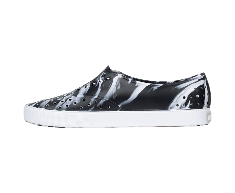 Angled view of a Native Shoes Miller Wanderfoam Marbled | Jfyshlmarble/Shlwht Footwear in Jfyshlmarble/Shlwht