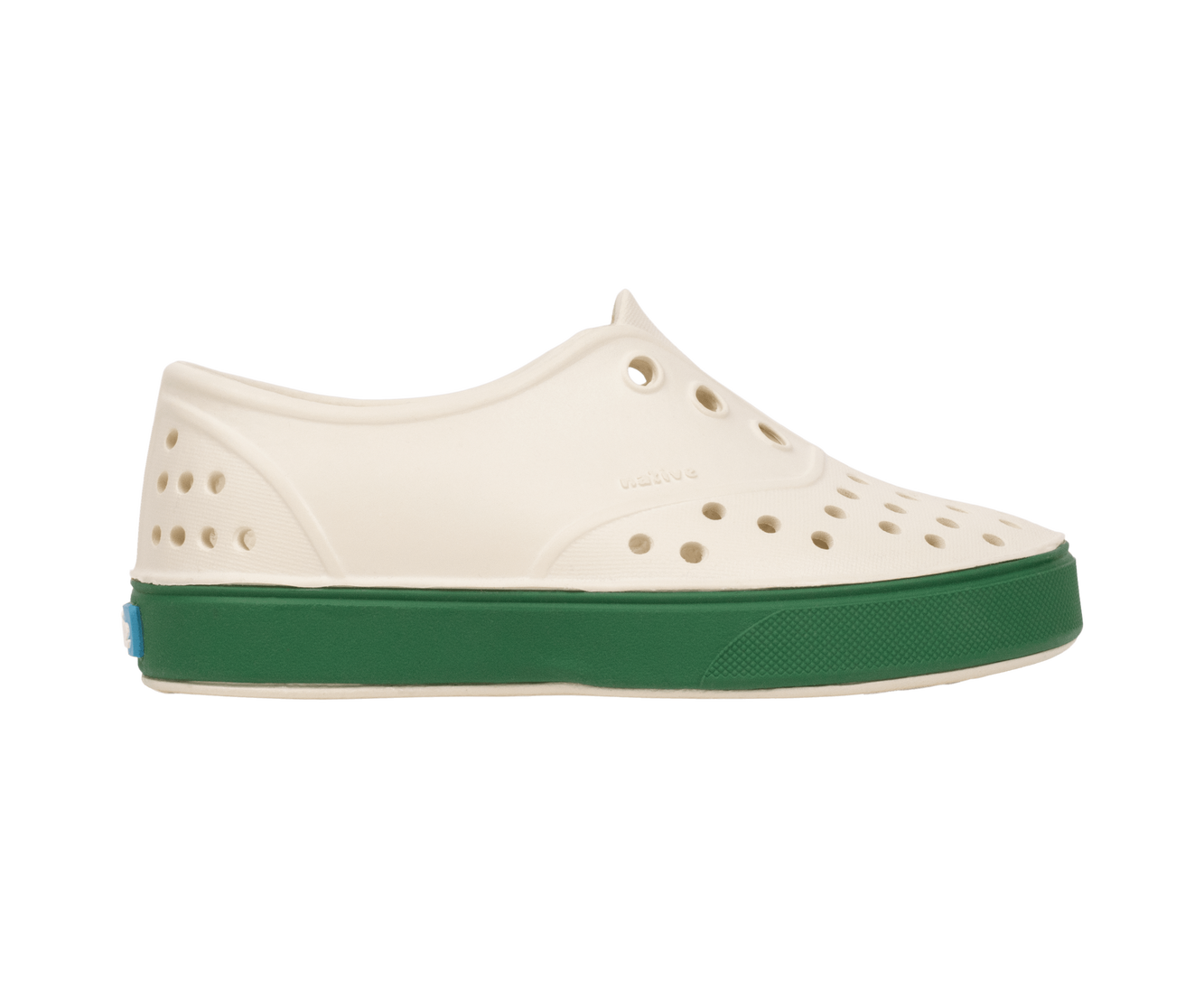 Side view of a Native Shoes Kids Miller Kids Footwear in Bnwht/Hntrgr