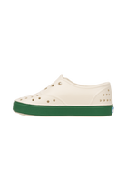 Angled view of a Native Shoes Kids Miller Kids | Bnwht/Hntrgr Footwear in Bnwht/Hntrgr